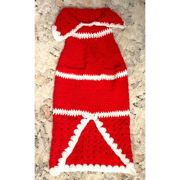 Handmade Crochet Knit Dog Sweater Size S Shirt Puppy Christmas Santa Red - Picture 3 of 9